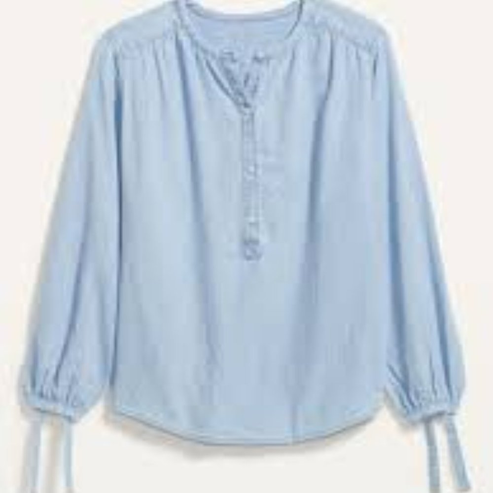 Old Navy Oversized Chambray Tie-Sleeve Poet Blouse